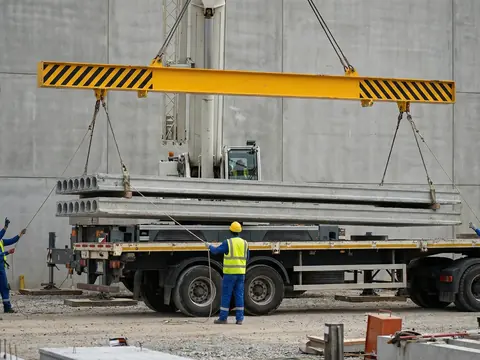 Hollow-core slabs being loaded onto a truck at the GEP plant